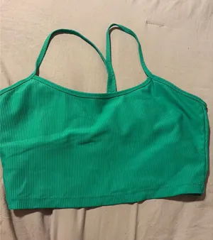 Ribbed Green Sport Top with built in bra thumbnail 1