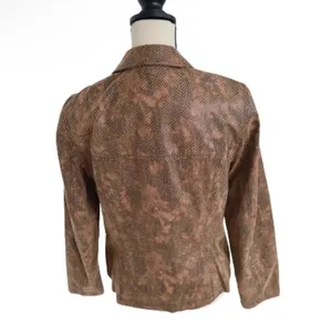 Andre Oliver Women’s Brown Black Faux SnakeSkin Leather Collared Jacket 4 thumbnail 4