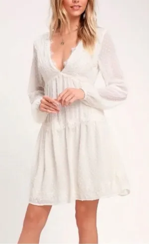 NWT Lulu's Wistful‎ Moments Long Sleeve Mini Dress in Cream Size Large thumbnail 1