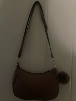 Brown Shoulder Bag with Pom Pom Charm thumbnail 3