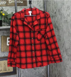 NEW Wondershop Plaid Flannel Long Sleeve Pajama Shirt Holiday Red / Black L thumbnail 1