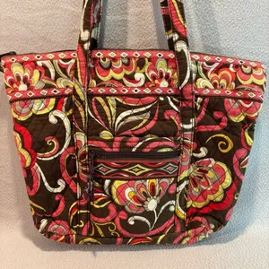 Vera Bradley‎ Brown Pink Quilted Tote Bag Floral Print Travel Shoulder Bag thumbnail 2