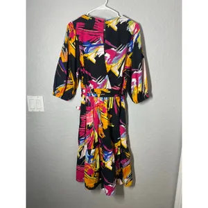 New York & Company 3/4 sleeve wrap dress colorful abstract print Sz L Boho thumbnail 5