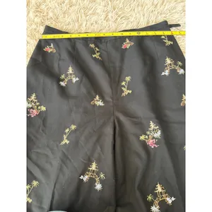Talbots Black Embroidered Pagoda Palm Tree Wide Leg Pants Size 12‎ thumbnail 5