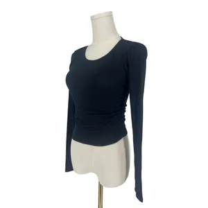 Alo Yoga Gather Long Sleeve Black Ribbed Ruched Crop Top XS thumbnail 6