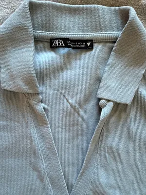 Zara Pale Blue Collared Crop Polo thumbnail 2