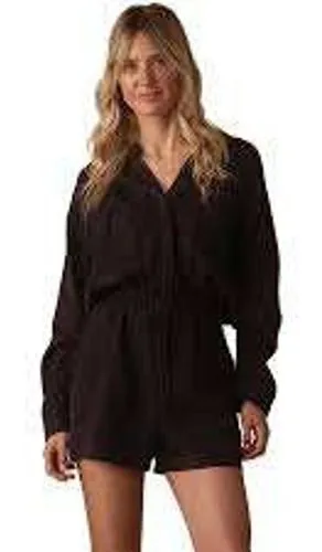 The Normal Brand Sueded Costa Romper S Black Lyocell Utility Drawstring Pocket M thumbnail 1