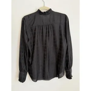 Ann Taylor black long-sleeve shadow plaid blouse size medium thumbnail 4