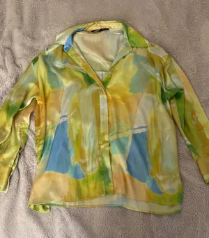 Zara Silky Watercolor Print Button-Down Blouse thumbnail 1