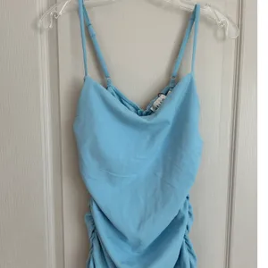 Hello Molly Blue Ruched Mini Dress Cowl Neck‎ Ruffle Hem A04200HM Womens 8 NWT thumbnail 4