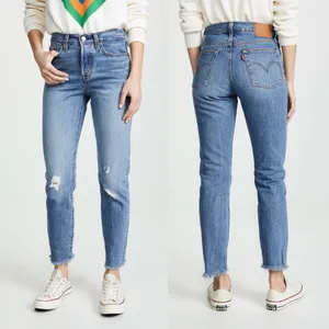 Levi’s Wedgie Cropped Ankle High Rise Distressed Raw Hem Jeans High Waisted 27 thumbnail 2