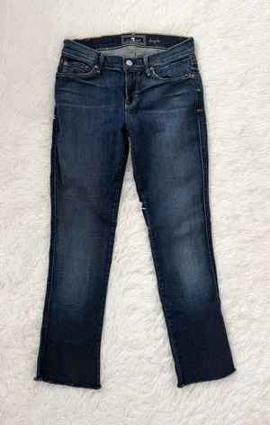7 For All Mankind Kaylie Slim Bootcut Jeans Size 25 Blue Wash Raw Hem thumbnail 1