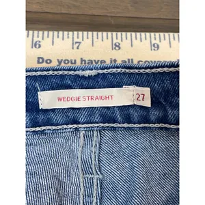 Levi’s Premium Wedgie Straight Cropped High Rise Button Fly Raw Hem Cotton Denim thumbnail 4