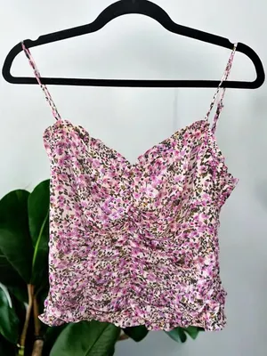 ASTR THE LABEL Floral Ruched Cami Cropped Top Size Small thumbnail 1