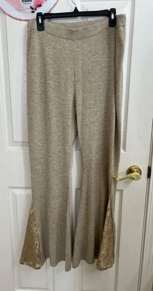 Christian Siriano Beige wide leg pants with sequin detail size XL NWT thumbnail 2