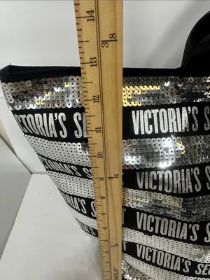 Victoria's Secret Black & Silver Sequin Logo Tote Bag and pouch Set thumbnail 3