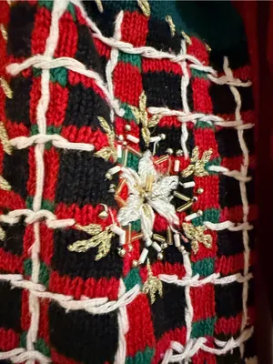 Tiara International Red Holiday Zip-Up Patchwork Sweater thumbnail 2