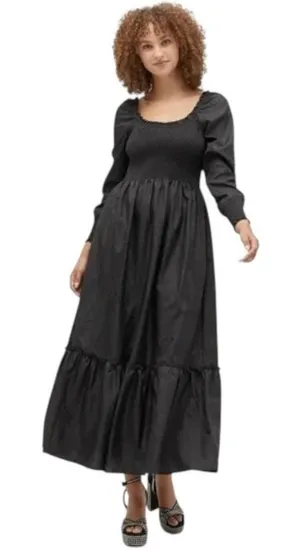 NWT Hill House Nap‎ Dress Smocked Black Maxi Dress Crushed Taffeta Size XS thumbnail 1