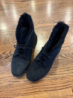 UGG Black Suede Lace-Up Shearling Ankle Boots, 6.5 thumbnail 2