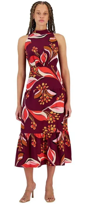 NWT Sam Edelman Hoyal Large Floral High Neck Dress 30F751-S4 Wine Multi Red 6 thumbnail 1