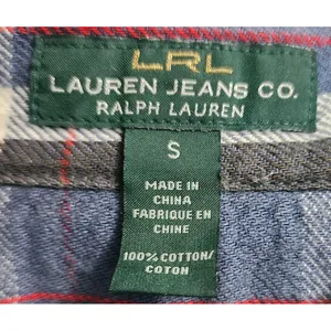 Lauren Jeans Co. Plaid Western‎ Shirt Snap Button Front Blue Small thumbnail 3