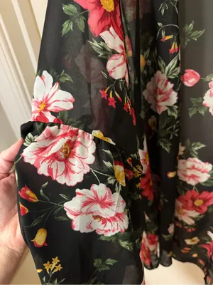 torrid Black Sheer Floral Kimono with Pink & Yellow Blooms thumbnail 3