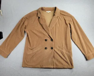 Madewell‎ Redford Womens Corduroy Blazer Jacket Size L Tan Knit Double Breasted thumbnail 1