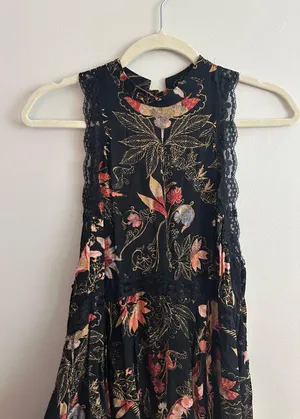 Free People She Moves Slip Dress Black Floral Lace thumbnail 9