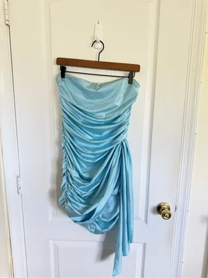 Amanda Uprichard Anja Strapless Ruched Mini Dress in Light Blue thumbnail 2