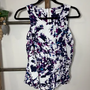 Olive and Oak Abstract Print Purple Blue White Sleeveless Blouse Size Medium thumbnail 3