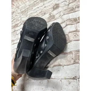 BRIDGET SHUSTER 10 Shoes SASSY BLACK LEATHER MULE HEELS Lock Heart Clogs‎ thumbnail 5
