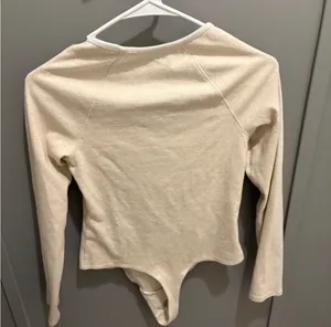 Aerie Cream Long Sleeve Ribbed Henley Bodysuit thumbnail 3