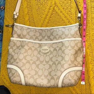 Coach Beige Signature Monogram Coated Canvas Crossbody/ Shoulder Bag thumbnail 15