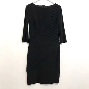 ADRIANNA PAPELL Black Shutter Pleat Pleated 3/4 Sleeve Jersey Knit Sheath Dress thumbnail 3