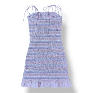 Storia Smocked Striped Gingham‎ Ruffled Mini Dress Size M Preppy Flirty thumbnail 3