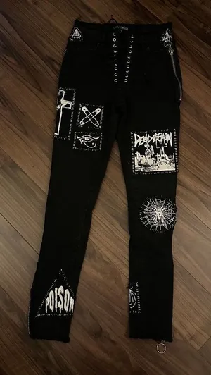 Dolls Kill Current Mood Stitch Lace-Up Patchwork Jeans black stretch denim s got thumbnail 1