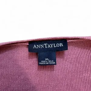 Ann Taylor 100% Silk Open Front Cardigan Sweater Mauve Pink XL thumbnail 2