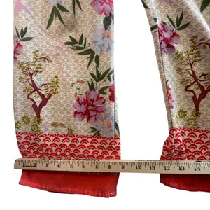 World Market Floral Wide Leg‎ Pants Viscose Cream Pink Bird Print Size S/M Boho thumbnail 10