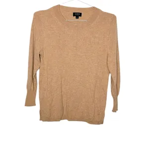 J. Crew 100% Cashmere Crewneck Sweater Heather Camel Tan 3/4 Sleeve Size S thumbnail 2