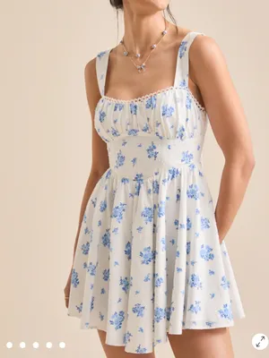 Altar'd State Maya Blue Floral Swiss Dot Open Back Bow Mini Dress NWT XL thumbnail 4