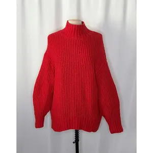 Anthropologie MAEVE Solid Red Shaker Knit Sweater Mockneck Pullover Fleck Medium thumbnail 2