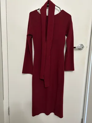 Maroon Sweater Dress With Belt Red Size L thumbnail 2