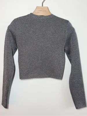 Alice + Olivia Ciara Silver Metallic Cropped Sweater Top Size Small Glam Y2K thumbnail 11