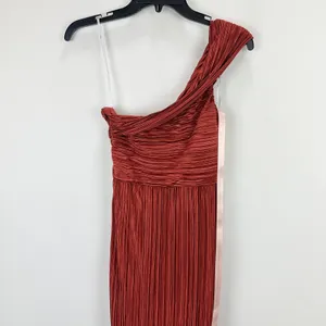 Lulus Poised Performance Rust Red Plisse One-Shoulder Maxi Dress Formal S NWT thumbnail 10