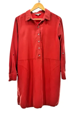 John Mark Shirt Dress Medium Red Long Sleeve 100% Tencel Button Front Roll Tab‎ thumbnail 1