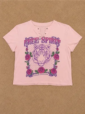 Free Spirit Pink Tiger Graphic Crop Top - Women thumbnail 2