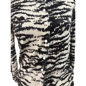 Talbots Cardigan Sweater Womens S Black Cream Excellent Tiger Stripe Button Up‎ thumbnail 8