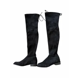 Stuart Weitzman Suede Over The Knee Boots Black Almond Toe Size 6.5 Pull On Styl thumbnail 4