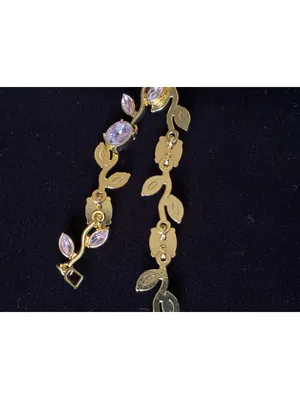 14K Gold Plated Leaf Vine Bracelet Marquise CZ Crystal Link Chain 7.5 thumbnail 4