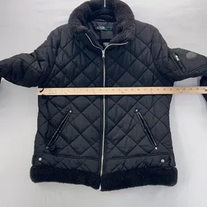 Lauren‎ Ralph Lauren Quilted Puffer Jacket Large Aviator Rebel Faux Fur thumbnail 13